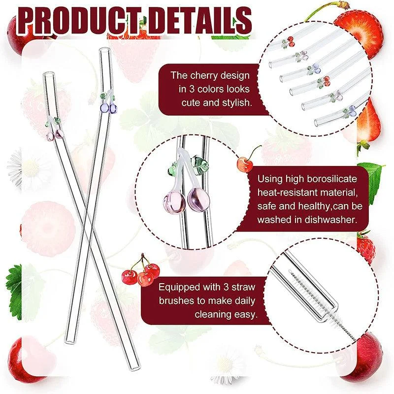 6 PCS Reusable Stained Glass Straws with Cleaning Brush -  - #tag1#