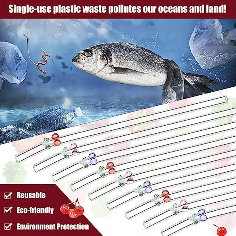 6 PCS Reusable Stained Glass Straws with Cleaning Brush -  - #tag1#