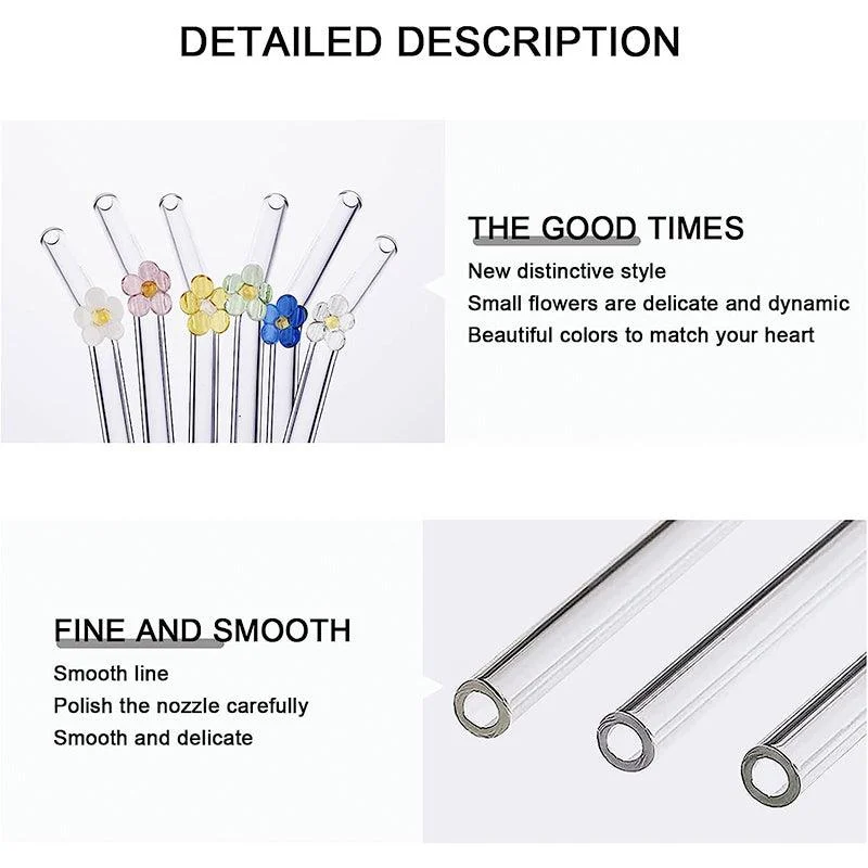 6 PCS Reusable Stained Glass Straws with Cleaning Brush -  - #tag1#