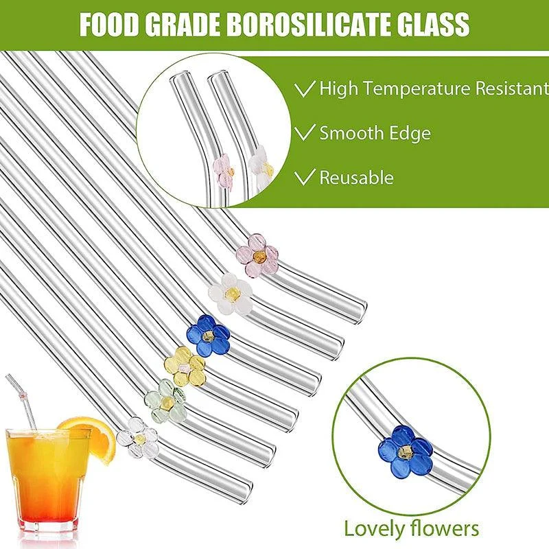 6 PCS Reusable Stained Glass Straws with Cleaning Brush -  - #tag1#