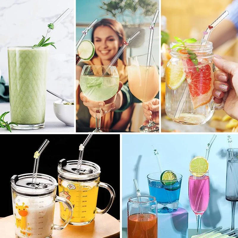 6 PCS Reusable Stained Glass Straws with Cleaning Brush -  - #tag1#