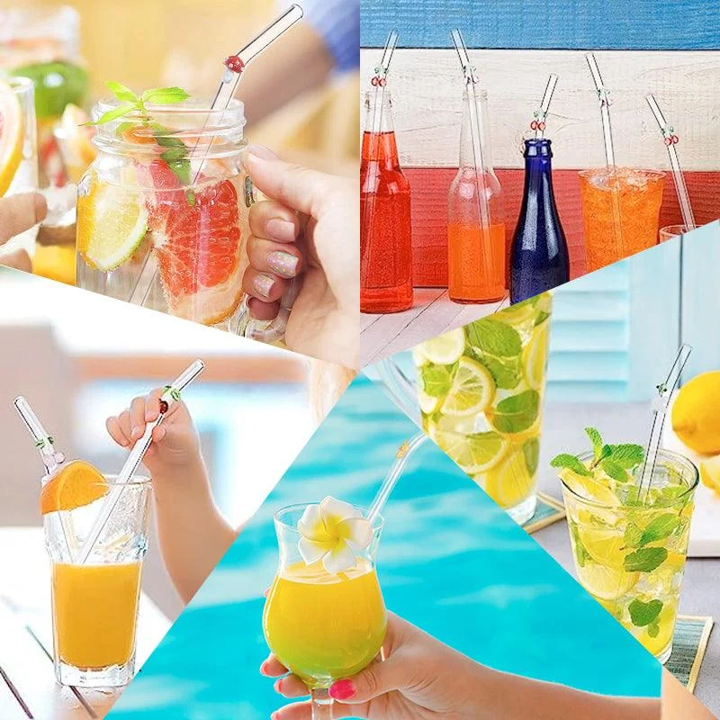 6 PCS Reusable Stained Glass Straws with Cleaning Brush -  - #tag1#