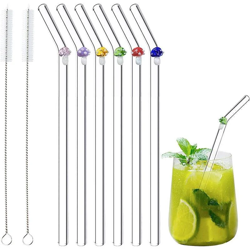 6 PCS Reusable Stained Glass Straws with Cleaning Brush -  - #tag1#