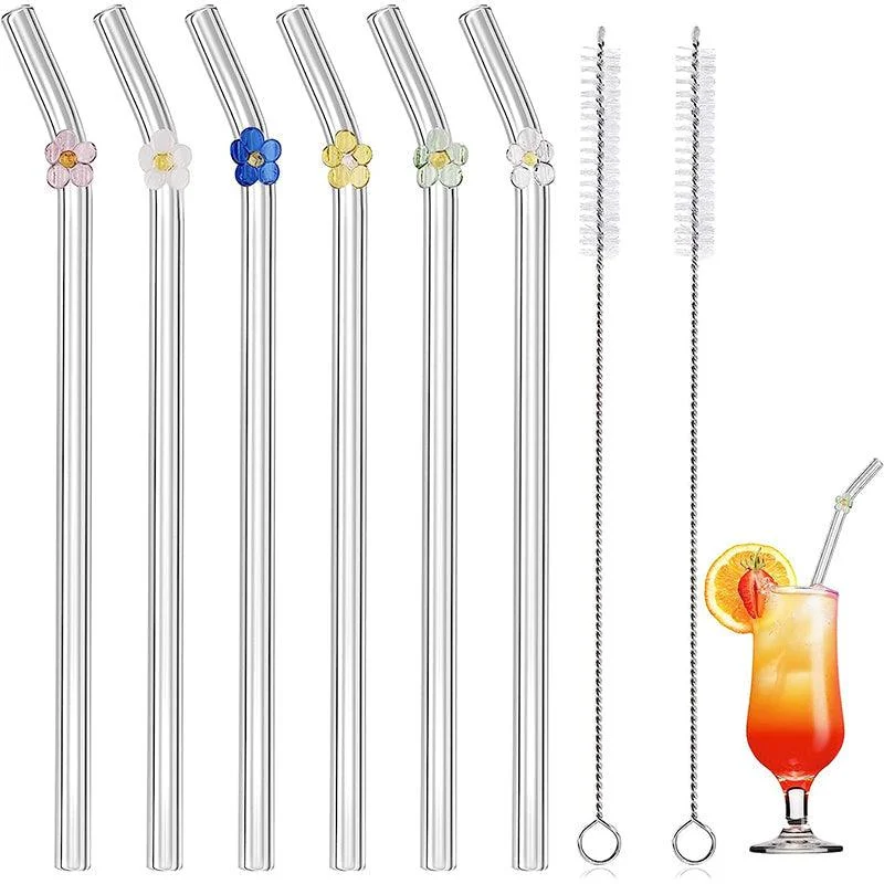 6 PCS Reusable Stained Glass Straws with Cleaning Brush -  - #tag1#