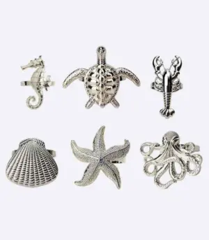 6 Pcs Set Coastal Napkin Rings, Coastal Napkin Rings, Napkin Rings