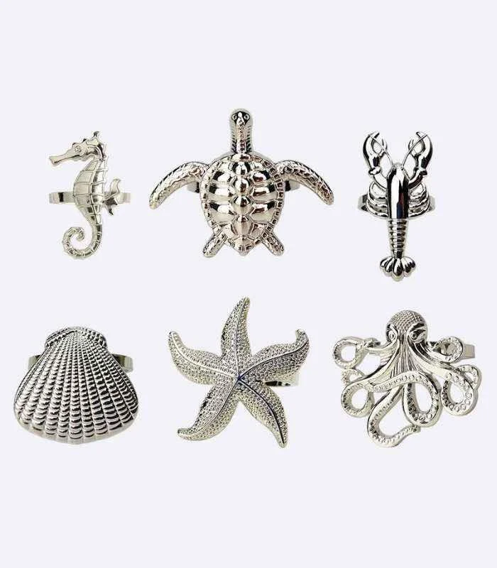 6 Pcs Set Coastal Napkin Rings, Coastal Napkin Rings, Napkin Rings -  - #tag1#