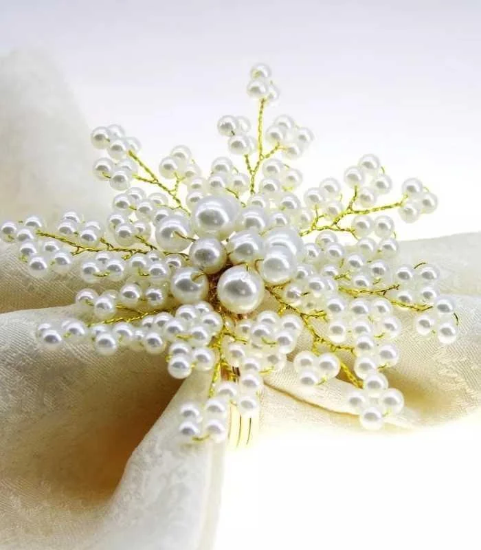 6 Pcs Set Pearl Napkin Rings Beaded 5.5 cm, Napkin Rings -  - #tag1#