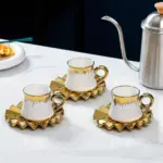 6 Sets Coffee Cups And Saucers With Golden Trim And Gift Box Vintage Tea Cups Set tag1