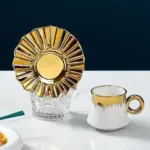 6 Sets Coffee Cups And Saucers With Golden Trim And Gift Box Vintage Tea Cups Set tag1