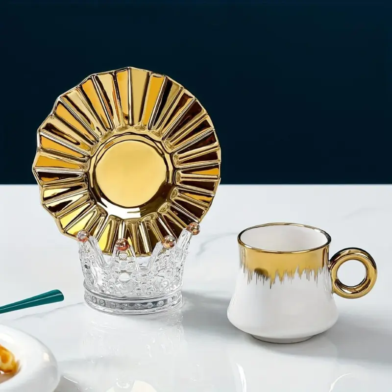 6 Sets Coffee Cups And Saucers With Golden Trim And Gift Box Vintage Tea Cups Set tag1