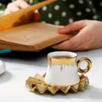 6 Sets Coffee Cups And Saucers With Golden Trim And Gift Box Vintage Tea Cups Set tag1