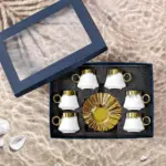 6 Sets Coffee Cups And Saucers With Golden Trim And Gift Box Vintage Tea Cups Set tag1