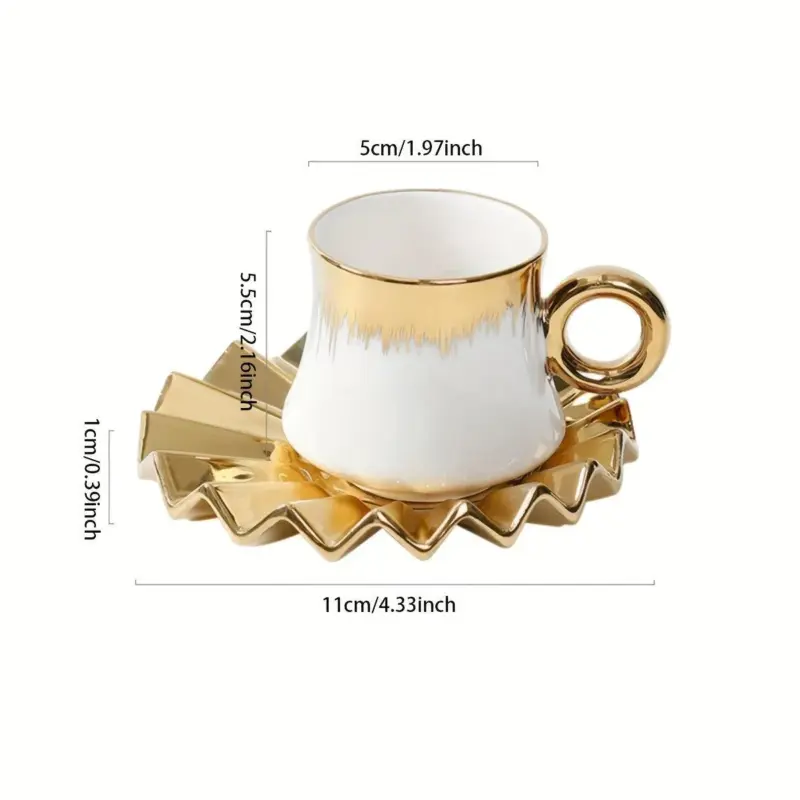 6 Sets Coffee Cups And Saucers With Golden Trim And Gift Box Vintage Tea Cups Set tag1