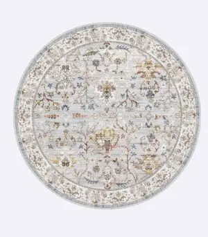 Vintage Style Floral Area Rug Round Light Blue