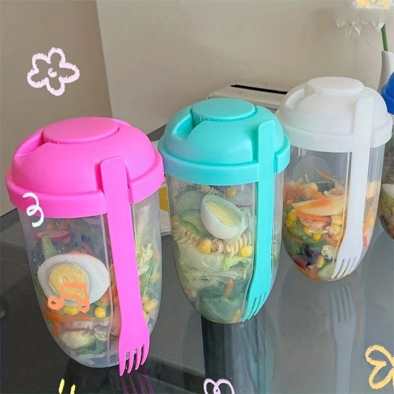 6pcs, Portable Salad Cup with Fork and Lid - Healthy Salad Container -  - #tag1#
