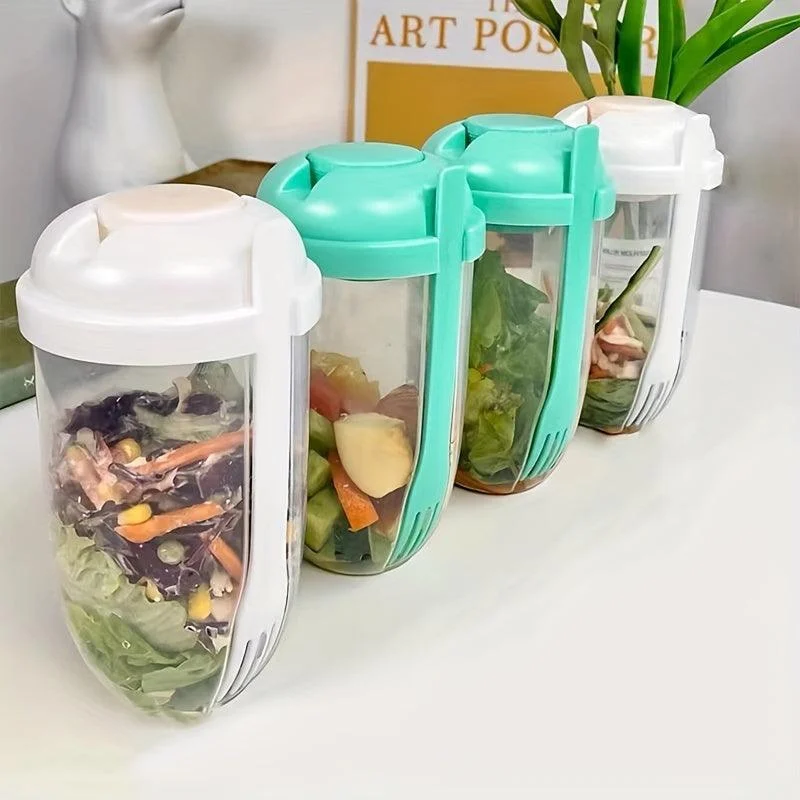 6pcs, Portable Salad Cup with Fork and Lid - Healthy Salad Container -  - #tag1#