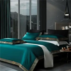 Homeko Green Embroidered Motif Border Egyptian Cotton Bedding Set