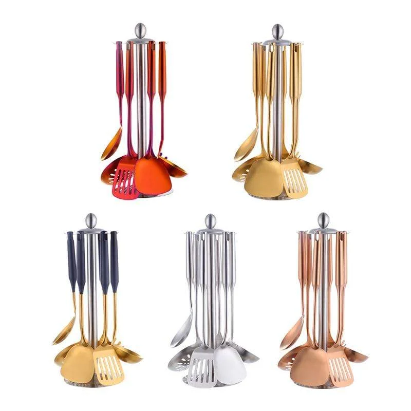 7pcs Set Stainless Steel Rainbow Kitchen Utensils With Holder Cooking Tools Set Turner Ladle Spoon For Dc9830f3 D250 4f2b A765 35772a71dc0f