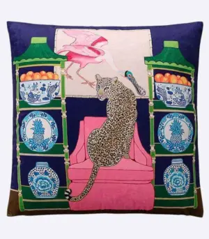 Leopard on Pink Velvet Decorative Pillow Cover - Artistic Animal Print Accent Cushion