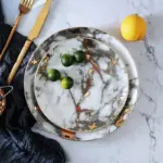 8 and 10 inch Gold Inlay Marble Ceramic Plate Unique Dinner Set Dish Dessert Plate Wholesale c932e50e 1ad6 48a3 bb87 840860cd5f71