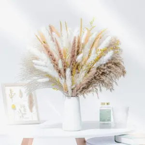 80Pcs Natural Dried Flowers Pampas Grass Bouquet Boho Home Decor