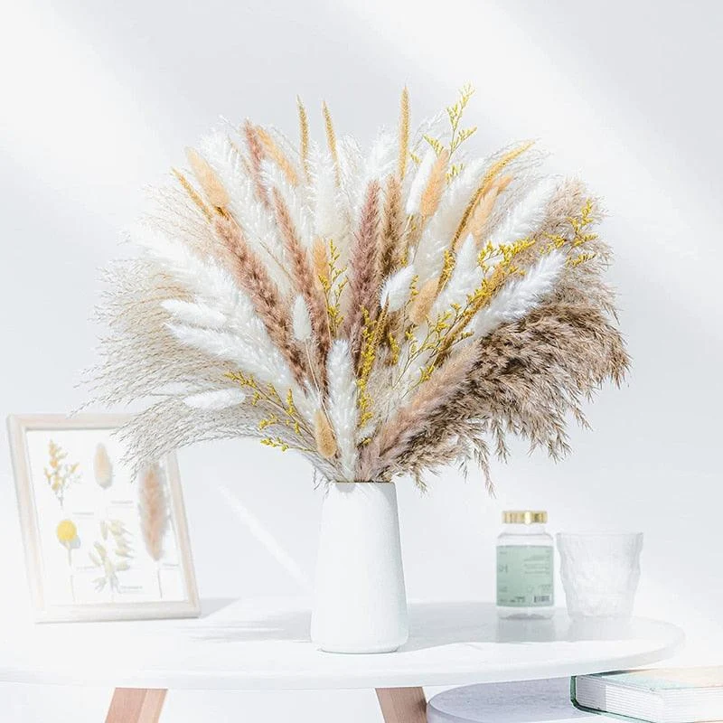 80Pcs Natural Dried Flowers Pampas Grass Bouquet Boho Home Decor -  - #tag1#