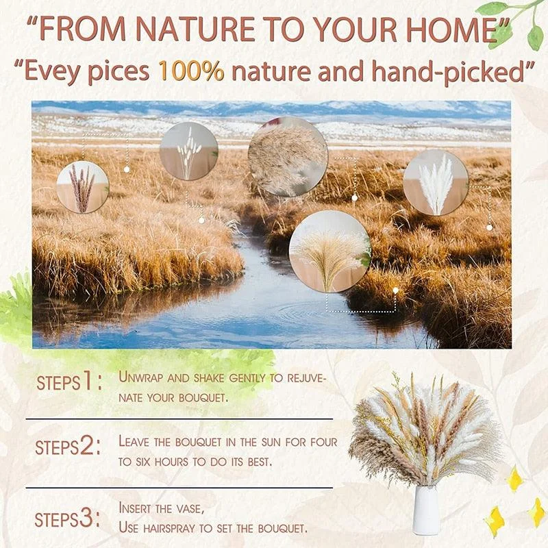 80Pcs Natural Dried Flowers Pampas Grass Bouquet Boho Home Decor -  - #tag1#