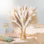 80Pcs Natural Dried Flowers Pampas Grass Bouquet Boho Home Decor tag1