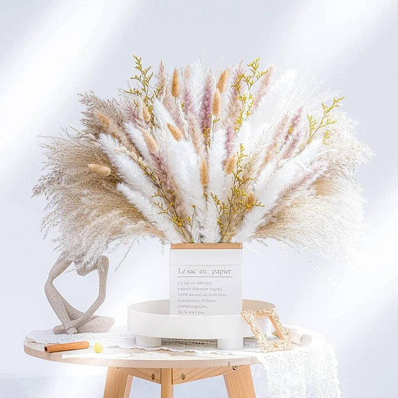 80Pcs Natural Dried Flowers Pampas Grass Bouquet Boho Home Decor -  - #tag1#