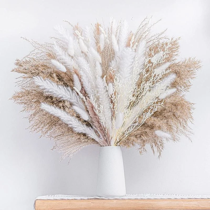 80Pcs Natural Dried Flowers Pampas Grass Bouquet Boho Home Decor -  - #tag1#
