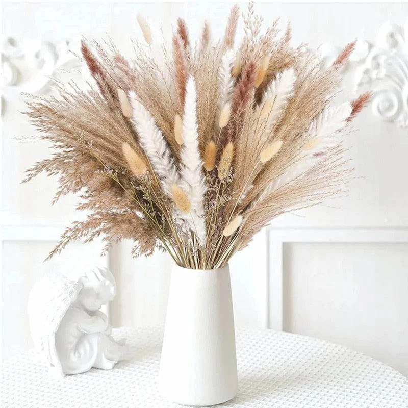 80Pcs Natural Dried Flowers Pampas Grass Bouquet Boho Home Decor -  - #tag1#