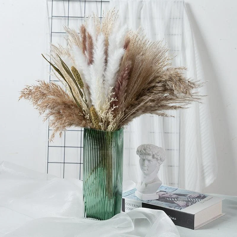 80Pcs Natural Dried Flowers Pampas Grass Bouquet Boho Home Decor -  - #tag1#
