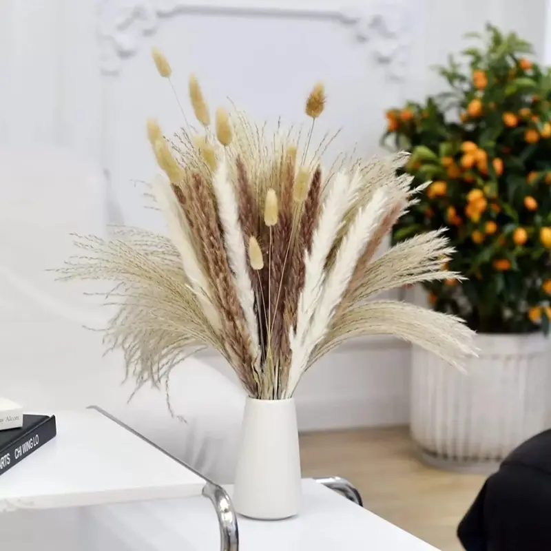 80Pcs Natural Dried Flowers Pampas Grass Bouquet Boho Home Decor tag1