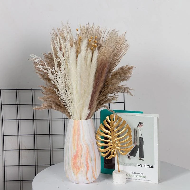 80Pcs Natural Dried Flowers Pampas Grass Bouquet Boho Home Decor -  - #tag1#