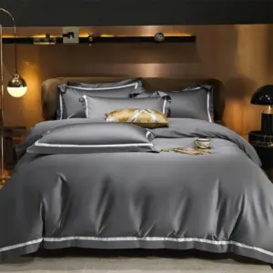 Homeko Grey Contrasting Hotel Stripe Bedding Set