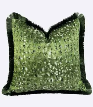 Jacquard and Velvet Cushion Cover with Fringe Green Woven 45 cm