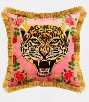 Pink Leopard Velvet Decorative Cushion Cover Fringed Edge Square 45 cm