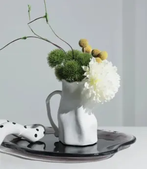 Modern Twist Pitcher Vase White Ceramic
