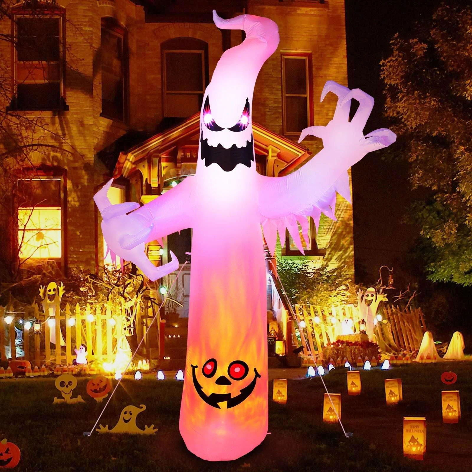 8ft Halloween White Ghost Inflatable Outdoor Decoration with Color Changing LED -  - #tag1#
