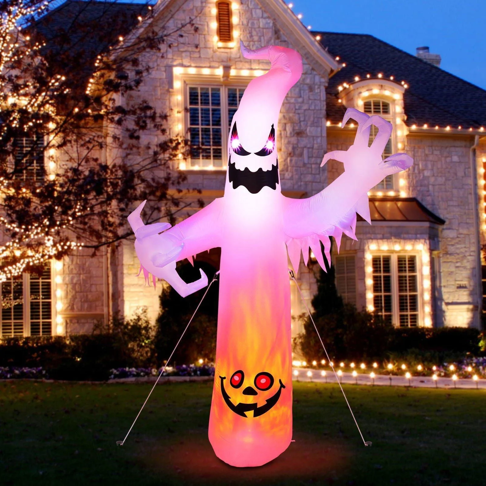 8ft Halloween White Ghost Inflatable Outdoor Decoration with Color Changing LED -  - #tag1#