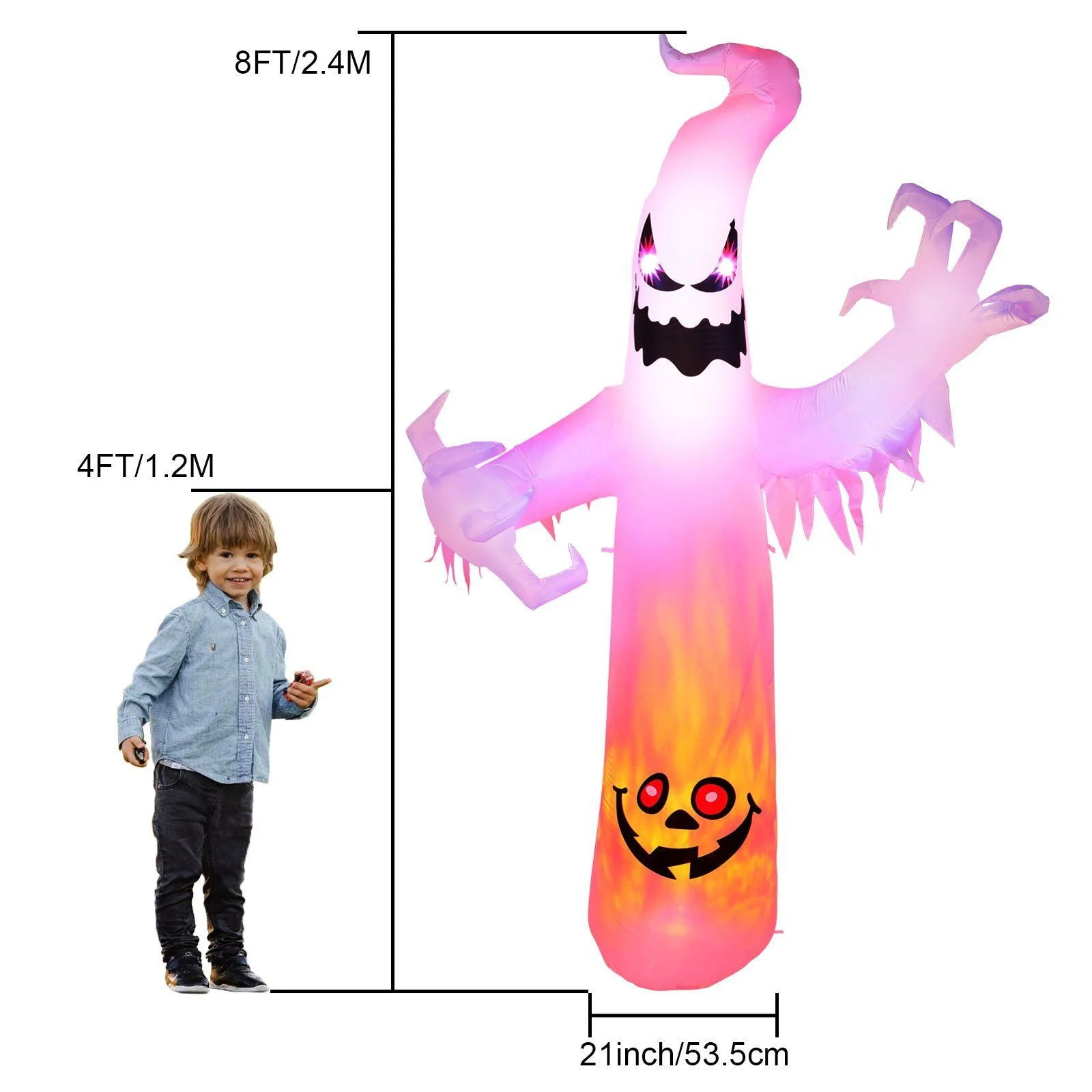 8ft Halloween White Ghost Inflatable Outdoor Decoration with Color Changing LED -  - #tag1#