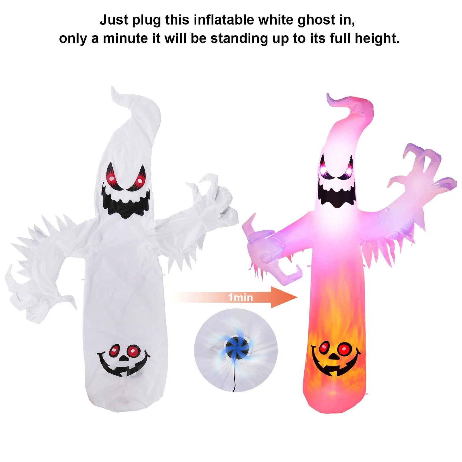 8ft Halloween White Ghost Inflatable Outdoor Decoration with Color Changing LED -  - #tag1#