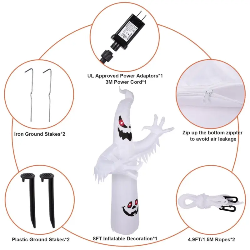 8ft Halloween White Ghost Inflatable Outdoor Decoration with Color Changing LED tag1