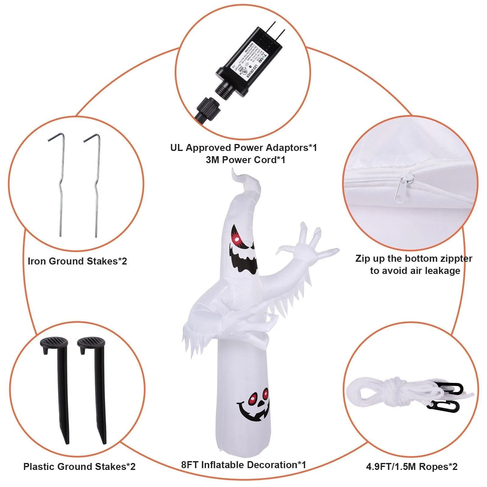 8ft Halloween White Ghost Inflatable Outdoor Decoration with Color Changing LED -  - #tag1#