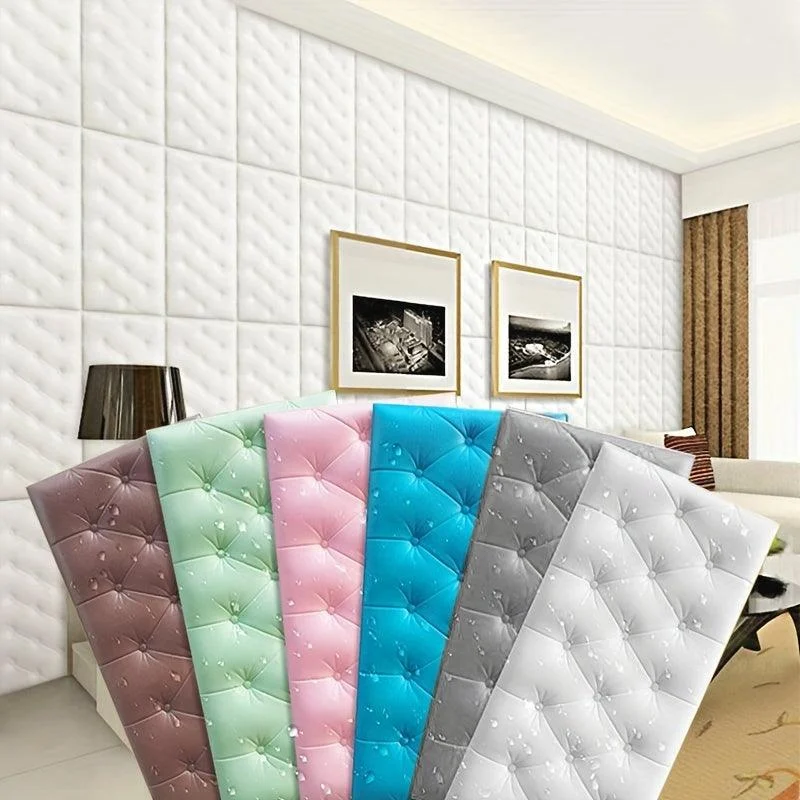 8pcs Thickened 3D Anti-Collision Wall Sticker, Tatami Bedside Soft Bag Back Cushion Self-Adhesive Wall Panels -  - #tag1#