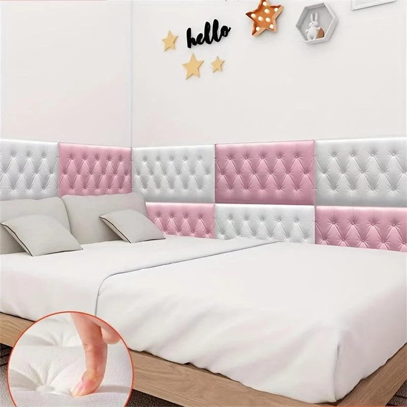 8pcs Thickened 3D Anti-Collision Wall Sticker, Tatami Bedside Soft Bag Back Cushion Self-Adhesive Wall Panels -  - #tag1#