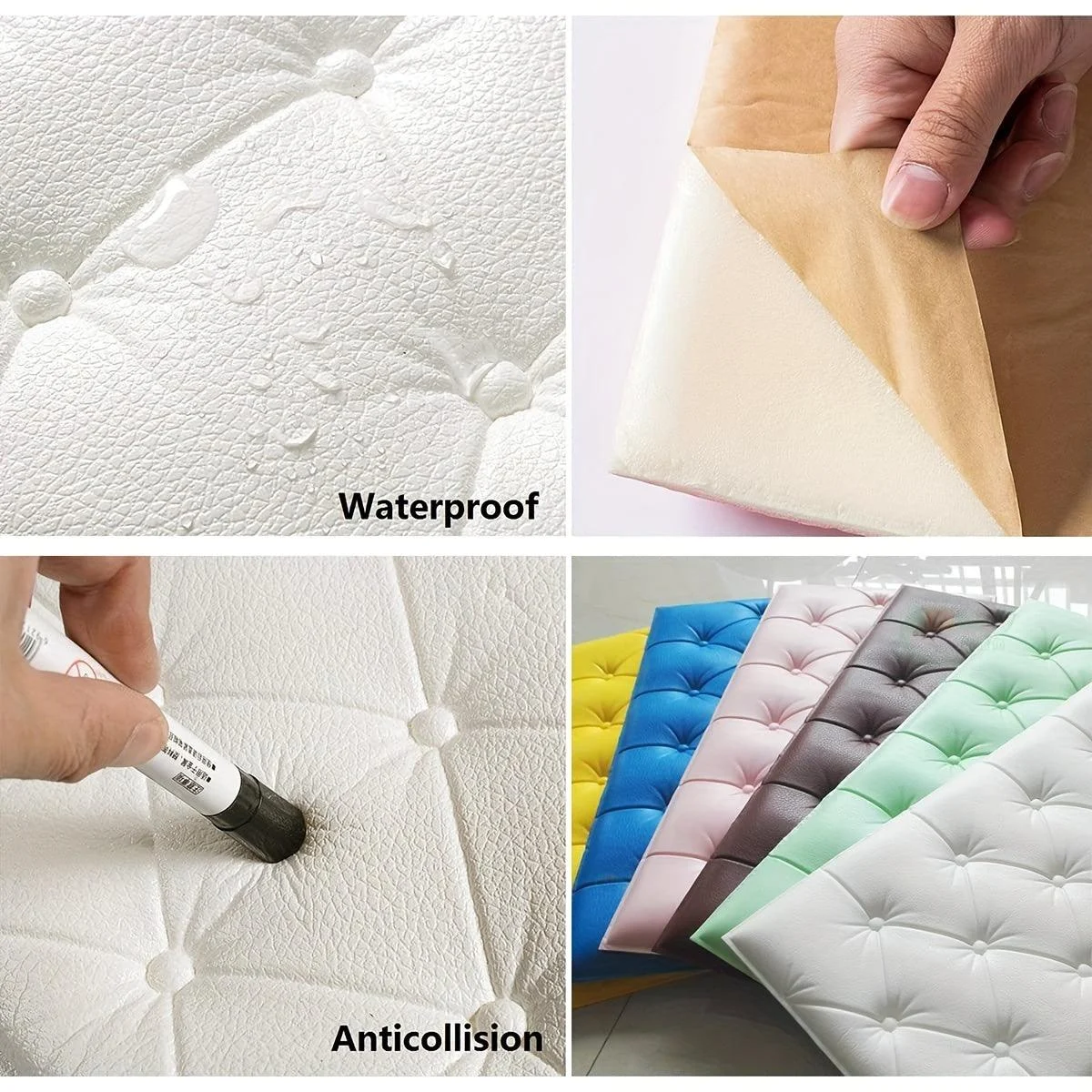 8pcs Thickened 3D Anti-Collision Wall Sticker, Tatami Bedside Soft Bag Back Cushion Self-Adhesive Wall Panels -  - #tag1#