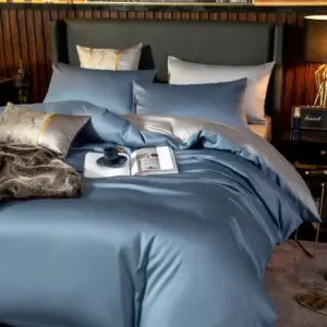 Homeko Sky Blue Silver Reversible Egyptian Cotton Bedding Set