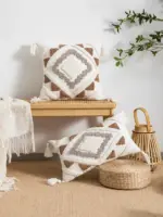 A multi color geometric combination pillow cover with bohemian style loop velvet technology for living room