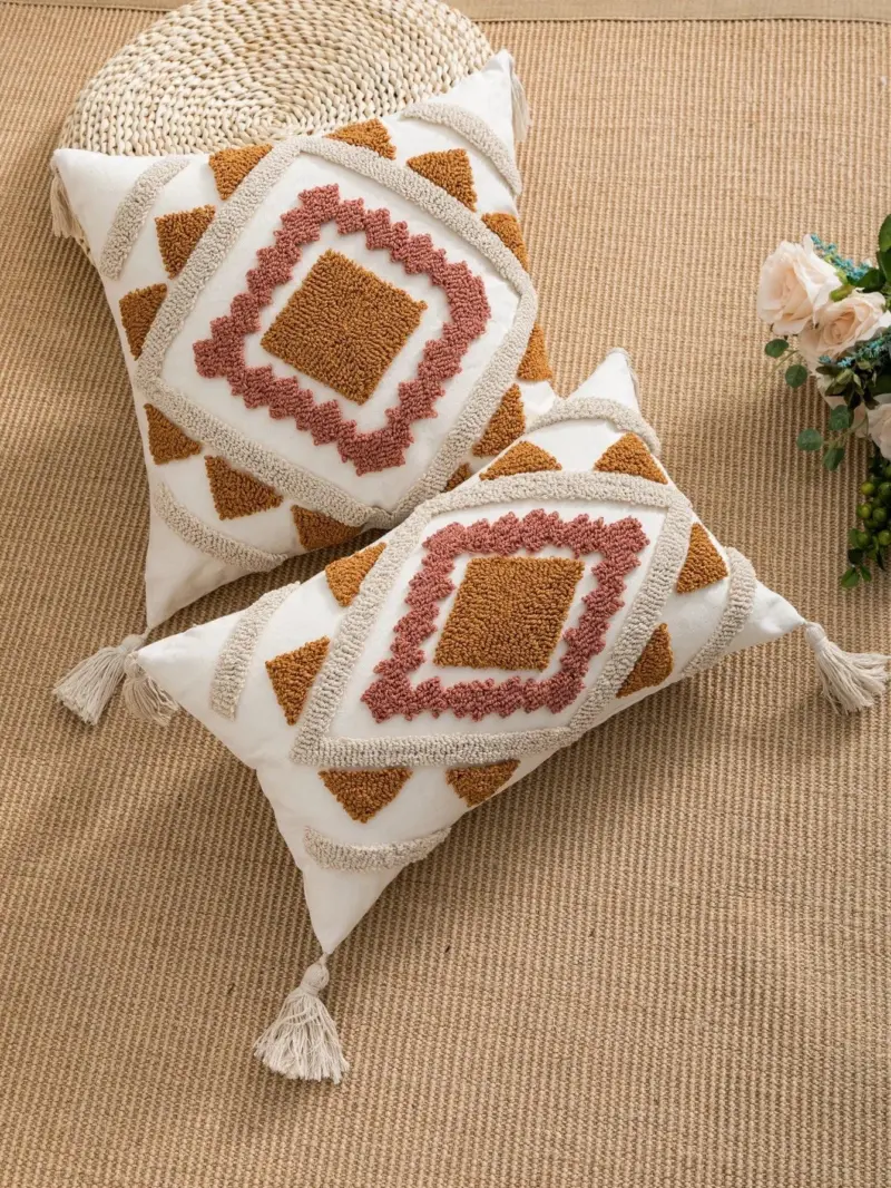 A multi color geometric combination pillow cover with bohemian style loop velvet technology for living room 057ccf6b 7da5 4c59 ad93 eccbc8157eb5